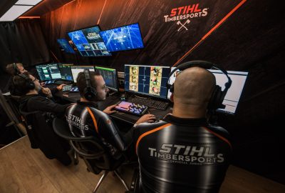 Crew members seen during the STIHL TIMBERSPORTS® Individual World Championship 2023 in Stuttgart, Germany on November 4, 2023.